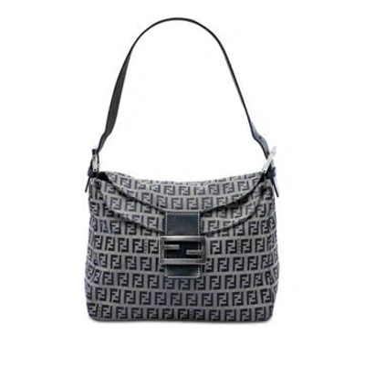 Pre-owned Fendi Zucchino Canvas Double Flap Mamma In Grey