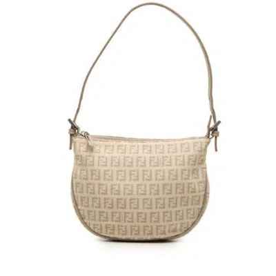 Pre-owned Fendi Zucchino Canvas Hobo In White