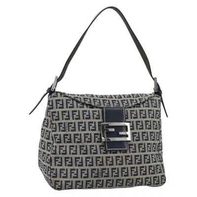 Pre-owned Fendi Zucchino Canvas Mamma Baguette Canvas Navy Canvas Shoulder Bag Bag () In Blue