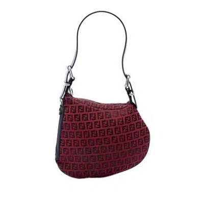 Pre-owned Fendi Zucchino Canvas Oyster Hobo In Red