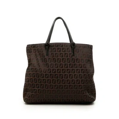 Pre-owned Fendi Zucchino Canvas Tote In Brown