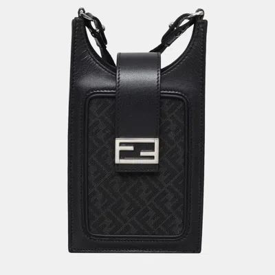Pre-owned Fendi Zucchino Crossbody Mini Bag In Black