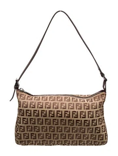 Pre-owned Fendi Zucchino Ff Baguette In Brown