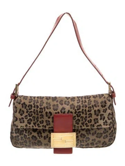 Pre-owned Fendi Zucchino Ff Baguette In Brown