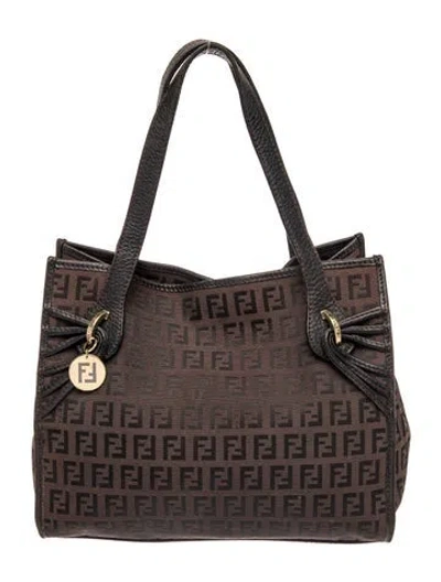 Pre-owned Fendi Zucchino Ff Baguette In Brown