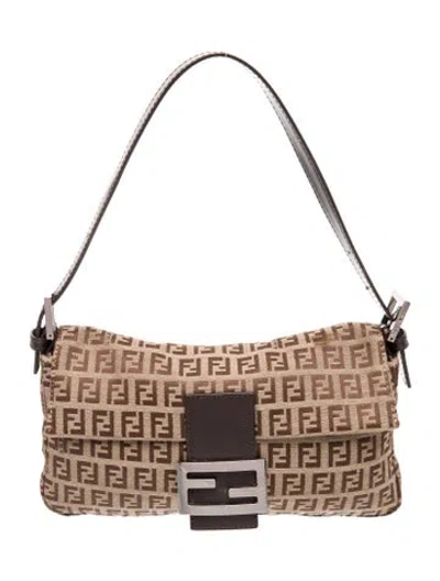 Pre-owned Fendi Zucchino Ff Baguette In Brown
