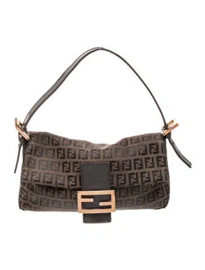 Pre-owned Fendi Zucchino Ff Baguette In Brown