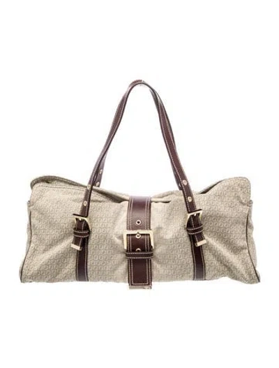 Pre-owned Fendi Zucchino Ff Baguette In Neutral