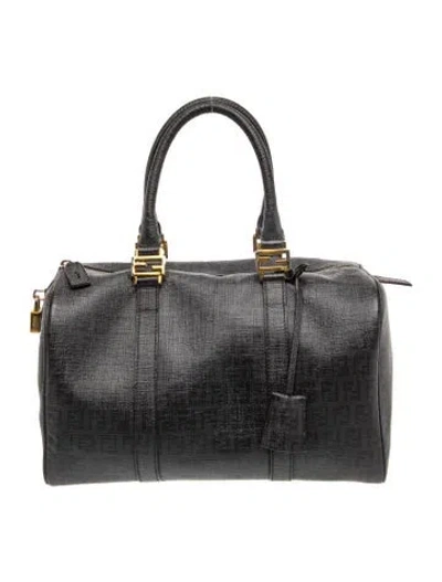 Pre-owned Fendi Zucchino Ff Bauletto Boston In Black