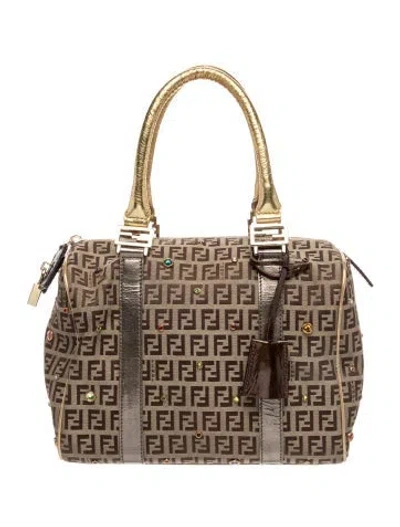 Pre-owned Fendi Zucchino Ff Bauletto In Neutrals