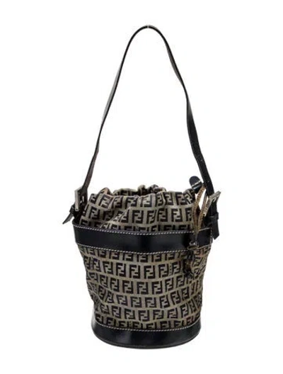 Pre-owned Fendi Zucchino Ff Bucket Bag Vintage In Blue