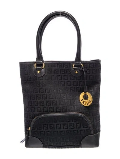 Pre-owned Fendi Zucchino Ff Chef Front Pocket Tote Zucchino Vintage In Black