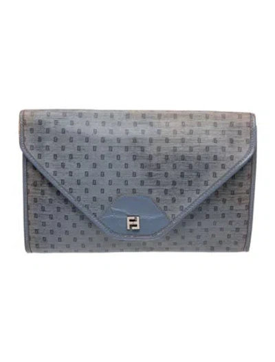Pre-owned Fendi Zucchino Ff Clutch In Gray