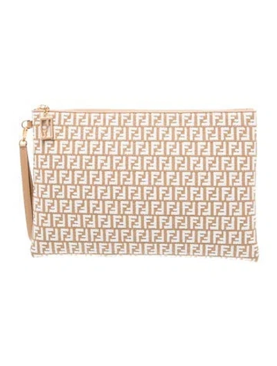 Pre-owned Fendi Zucchino Ff Clutch Large 2023 In Neutrals