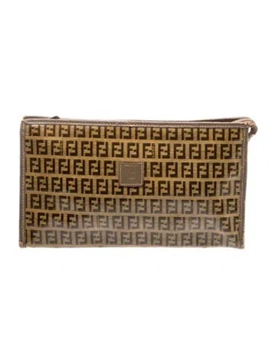 Pre-owned Fendi Zucchino Ff Clutch Vintage In Neutrals