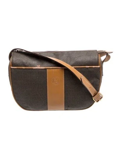 Pre-owned Fendi Zucchino Ff Crossbody Bag Vintage In Gray