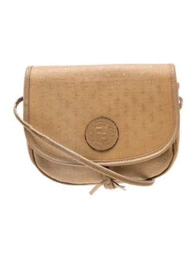 Pre-owned Fendi Zucchino Ff Crossbody Bag Vintage In Neutral