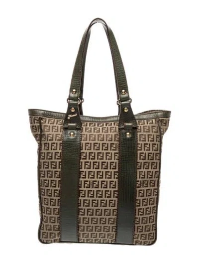 Pre-owned Fendi Zucchino Ff F Logo Tote In Neutral