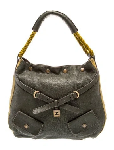 Pre-owned Fendi Zucchino Ff Hobo In Green