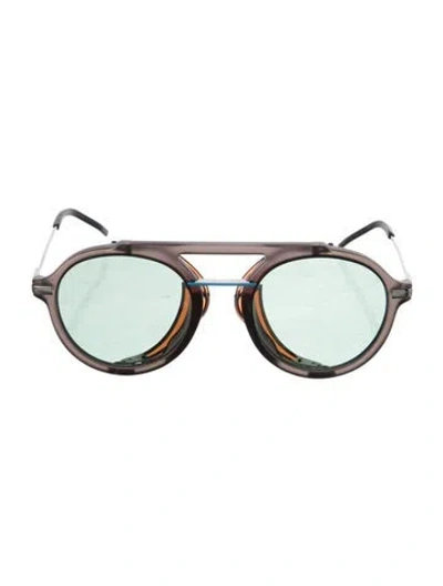 Pre-owned Fendi Zucchino Ff Logo Aviator Sunglasses In Gray