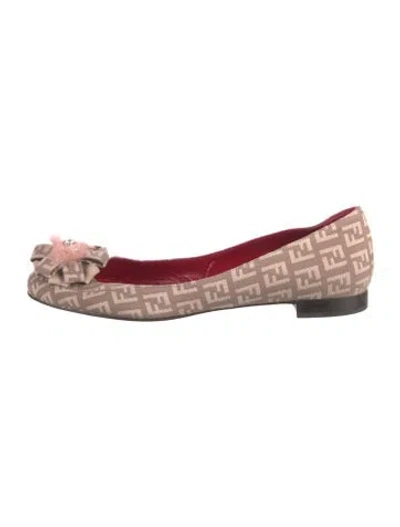 Pre-owned Fendi Zucchino Ff Logo Canvas Ballet Flats In Neutrals