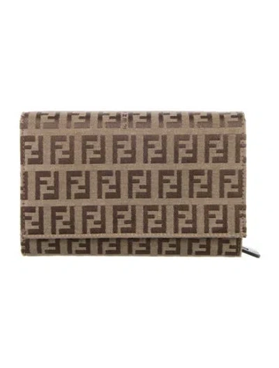 Pre-owned Fendi Zucchino Ff Logo Canvas Continental Wallet In Brown