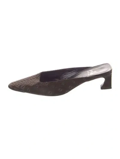 Pre-owned Fendi Zucchino Ff Logo Canvas Mules In Brown