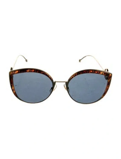 Pre-owned Fendi Zucchino Ff Logo Cat-eye Sunglasses In Brown