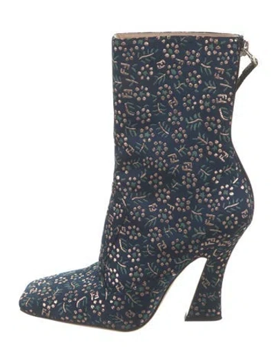 Pre-owned Fendi Zucchino Ff Logo Floral Print Boots