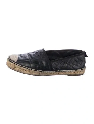 Pre-owned Fendi Zucchino Ff Logo Leather Espadrilles In Blue