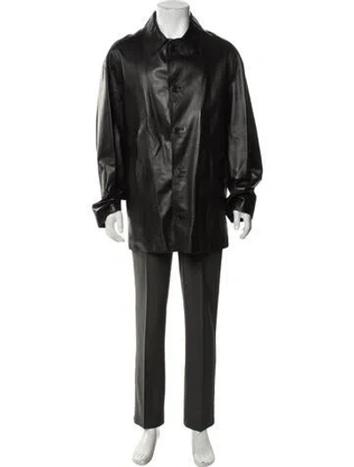 Pre-owned Fendi Zucchino Ff Logo Leather Jacket In Black