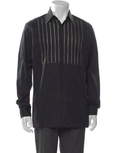 Pre-owned Fendi Zucchino Ff Logo Long Sleeve Tuxedo Shirt In Black