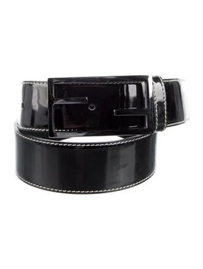 Pre-owned Fendi Zucchino Ff Logo Patent Leather Waist Belt In Black