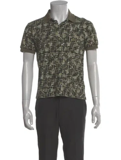 Pre-owned Fendi Zucchino Ff Logo Printed Polo Shirt In Green
