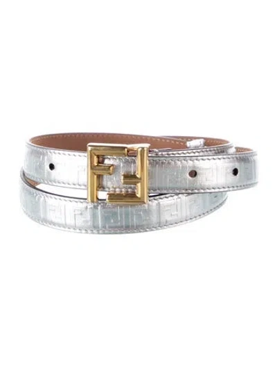 Pre-owned Fendi Zucchino Ff Logo Skinny Belt