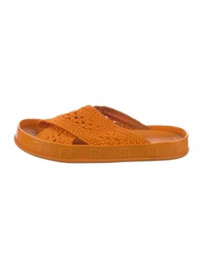 Pre-owned Fendi Zucchino Ff Logo Slides In Orange