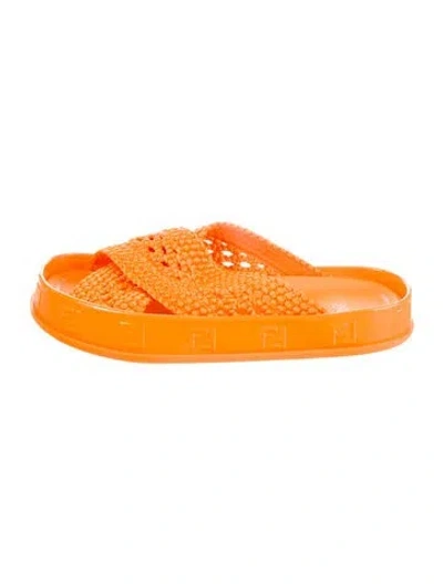 Pre-owned Fendi Zucchino Ff Logo Slides In Orange