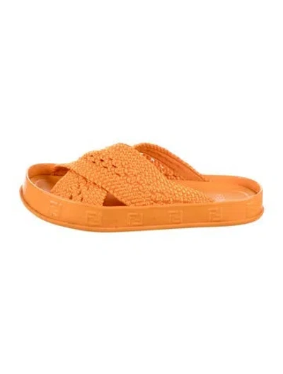 Pre-owned Fendi Zucchino Ff Logo Slides In Orange
