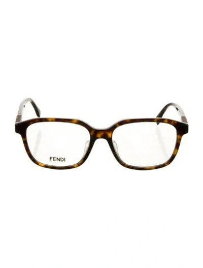 Pre-owned Fendi Zucchino Ff Logo Square Eyeglasses In Brown