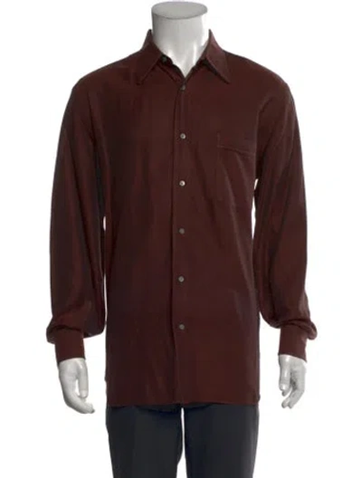 Pre-owned Fendi Zucchino Ff Logo Striped Dress Shirt In Brown