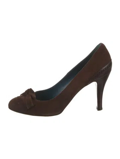 Pre-owned Fendi Zucchino Ff Logo Suede Pumps In Brown