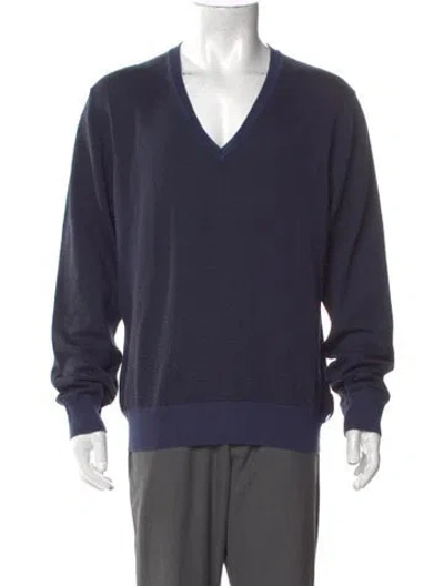 Pre-owned Fendi Zucchino Ff Logo Virgin Wool Pullover In Blue