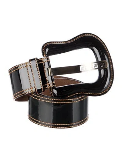Pre-owned Fendi Zucchino Ff Logo Wide Belt In Black