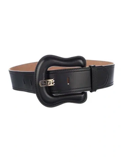 Pre-owned Fendi Zucchino Ff Logo Wide Belt In Black