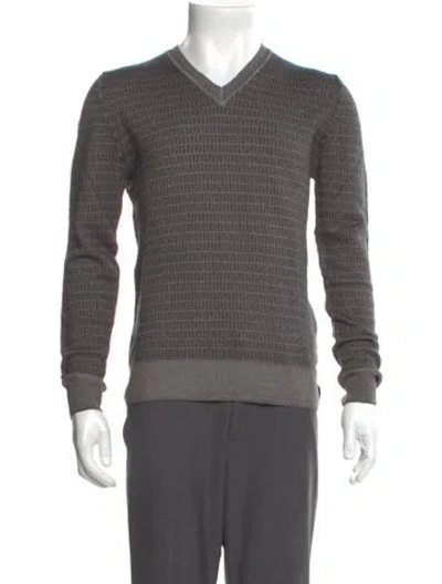 Pre-owned Fendi Zucchino Ff Logo Wool Pullover In Gray
