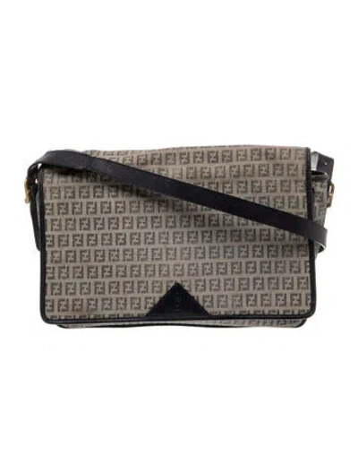 Pre-owned Fendi Zucchino Ff Messenger Bag Vintage In Blue