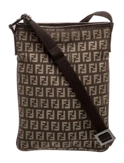 Pre-owned Fendi Zucchino Ff Messenger Bag Vintage In Brown