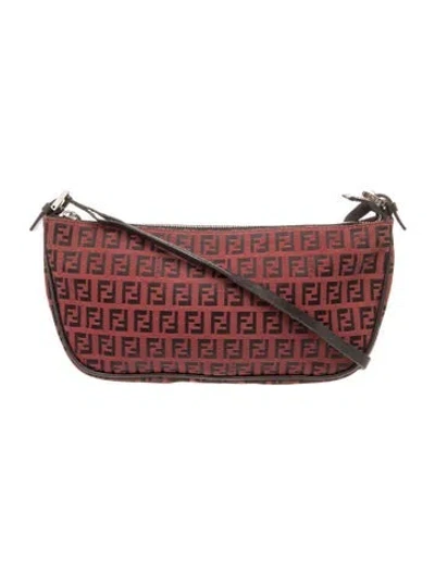 Pre-owned Fendi Zucchino Ff Pochette In Burgundy
