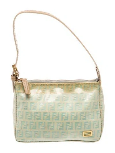 Pre-owned Fendi Zucchino Ff Pochette In Green