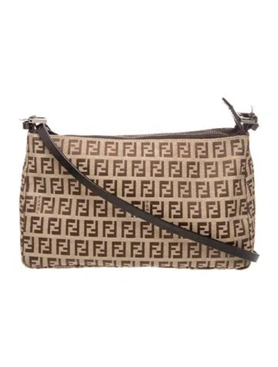 Pre-owned Fendi Zucchino Ff Pochette In Neutral